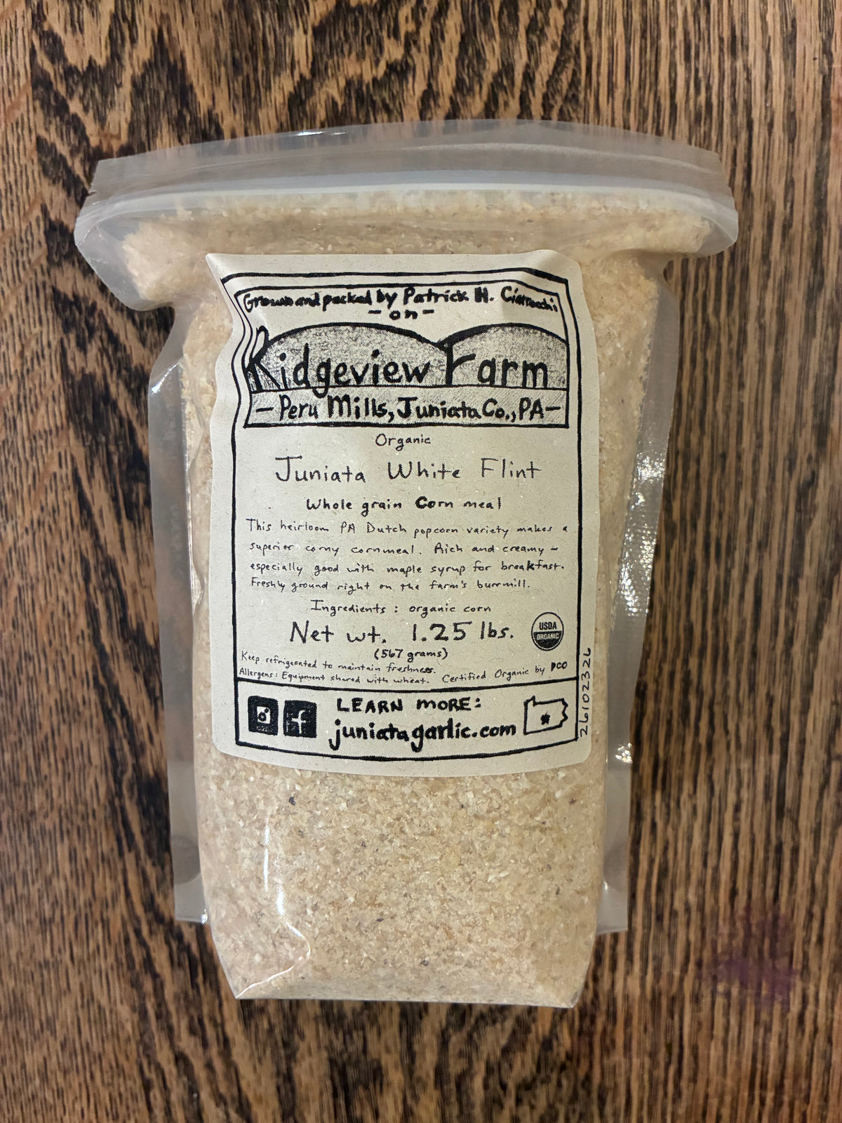 Organic Juniata White Flint Cornmeal (1.25#)